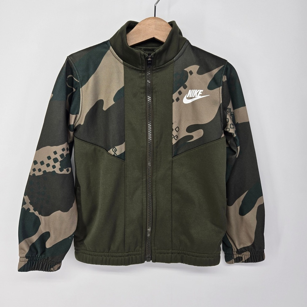 Nike Track Jacket Boys 4T Green Camo Full Zip Fleece Lined Sportswear Camouflage